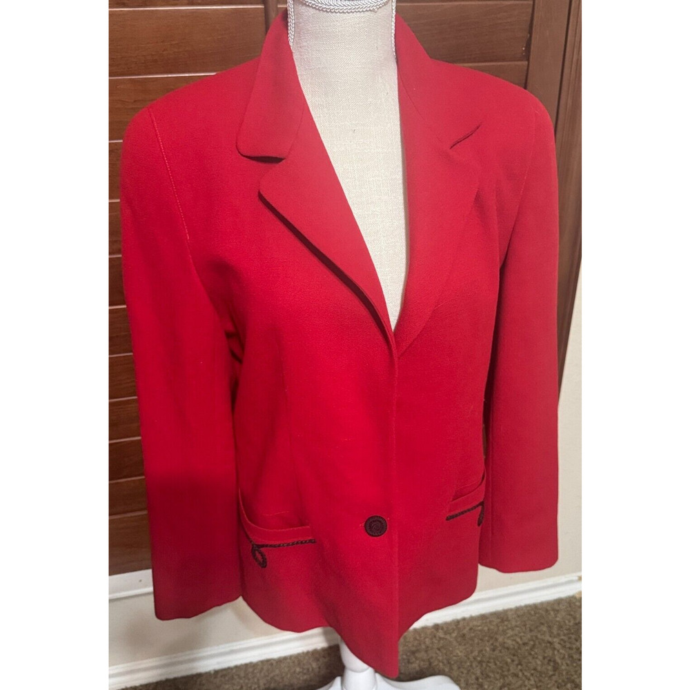 ALAN AUSTIN Vintage Red Blazer Black trim Wool Italy Jacket Career EU 44 US M
